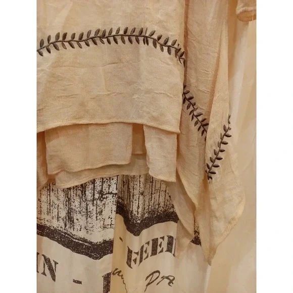 Indigo Soul Beige Embroidered Bell Sleeve Tunic Top XL - Picture 2 of 6